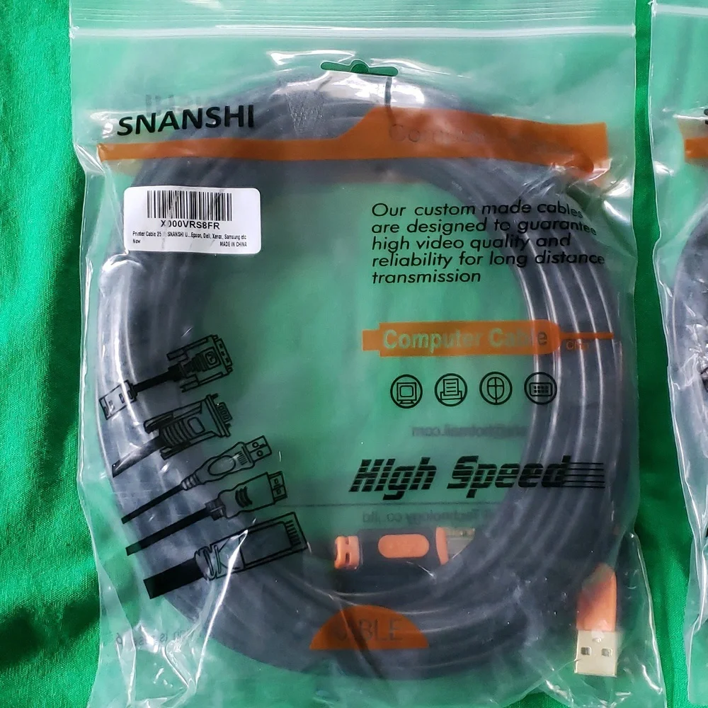 Bundle of 2 Snanshi 25 ft. USB 2.0 Type A Male To Type B Mall Printer Cables
